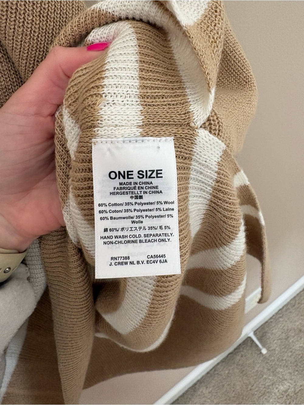 J.Crew Women’s One Size Classic Camel Striped Knit Poncho Sweater - Picture 4 of 5